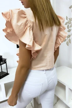 Blouse Rose Très Chic Avec Volant Aux Manches -Default Template 5 blouse rose tres chic avec volant aux manches 3