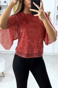 Blouse Rouge Pailleté Manche Volante -Default Template 5 blouse rouge paillete manche volante 3