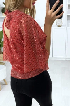 Blouse Rouge Pailleté Manche Volante -Default Template 5 blouse rouge paillete manche volante 4
