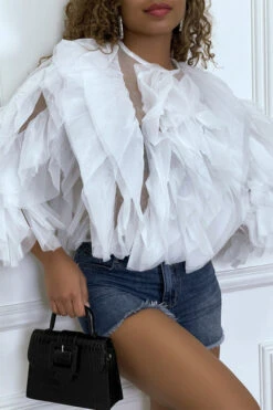 Blouse Transparente Blanche à Manches Longues, Avec Volants En Tulle -Default Template 5 blouse transparente blanche a manches longues avec volants en tulle 2