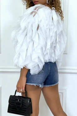 Blouse Transparente Blanche à Manches Longues, Avec Volants En Tulle -Default Template 5 blouse transparente blanche a manches longues avec volants en tulle 5