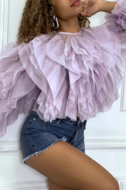 Blouse Transparente Lila à Manches Longues, Avec Volants En Tulle -Default Template 5 blouse transparente lila a manches longues avec volants en tulle 4
