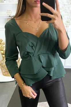 Blouse Verte Péplum à Col Et Dos Plongeant. -Default Template 5 blouse verte peplum a col et dos plongeant 2