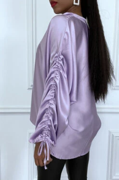 Blouse Violette Satinée à Manches Bouffantes Retroussables -Default Template 5 blouse violette satinee a manches bouffantes retroussables 2