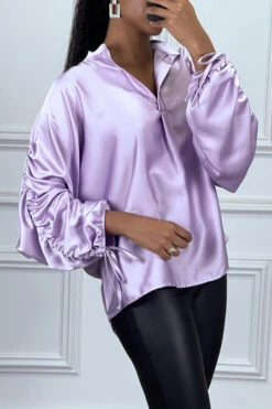 Blouse Violette Satinée à Manches Bouffantes Retroussables -Default Template 5 blouse violette satinee a manches bouffantes retroussables 3