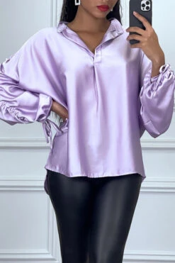 Blouse Violette Satinée à Manches Bouffantes Retroussables -Default Template 5 blouse violette satinee a manches bouffantes retroussables 4