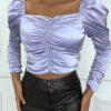 Blouse Violette Satinée à Manches Longues Froncé -Default Template 5 blouse violette satinee a manches longues fronce