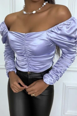 Blouse Violette Satinée à Manches Longues Froncé -Default Template 5 blouse violette satinee a manches longues fronce 3