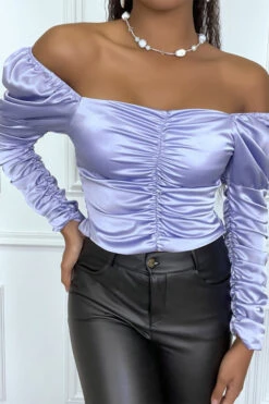 Blouse Violette Satinée à Manches Longues Froncé -Default Template 5 blouse violette satinee a manches longues fronce 4