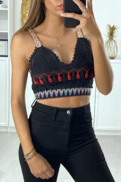 Brassière En Crochet Avec Motif Aztèque Et Pompon