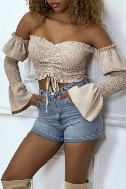 Bustier Beige Ajustable à Manches Volant -Default Template 5 bustier beige ajustable a manches volant 2