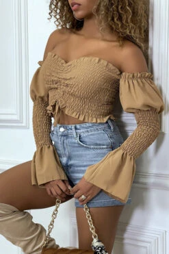 Bustier Camel Ajustable à Manches Volant -Default Template 5 bustier camel ajustable a manches volant 3