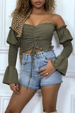 Bustier Kaki Ajustable à Manches Volant -Default Template 5 bustier kaki ajustable a manches volant 2