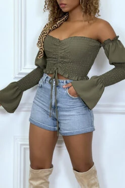 Bustier Kaki Ajustable à Manches Volant