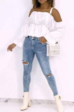 Bustier Satiné Blanc Avec Manches à Part