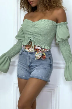 Bustier Vert Ajustable à Manches Volant -Default Template 5 bustier vert ajustable a manches volant 1