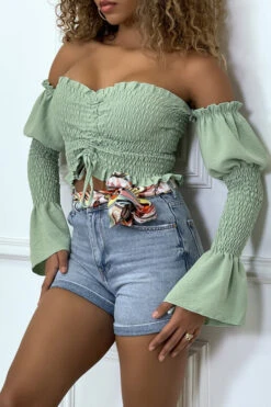 Bustier Vert Ajustable à Manches Volant -Default Template 5 bustier vert ajustable a manches volant 2