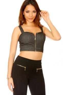 Bustier Zippé En Jeans Noir Avec Bretelles Et Bonnet. Top Femme 2851 -Default Template 5 bustier zippe en jeans noir avec bretelles et bonnet top femme 2851 1
