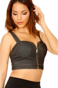 Bustier Zippé En Jeans Noir Avec Bretelles Et Bonnet. Top Femme 2851 -Default Template 5 bustier zippe en jeans noir avec bretelles et bonnet top femme 2851 3
