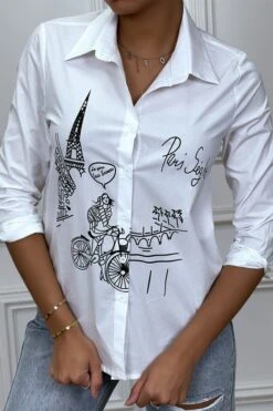 Chemise Blanche Cintrée Avec Illustration Paris -Default Template 5 chemise blanche cintree avec illustration paris 1