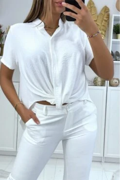 Chemise Blanche Col Montant Avec Noeud Intégré -Default Template 5 chemise blanche col montant avec noeud integre 2