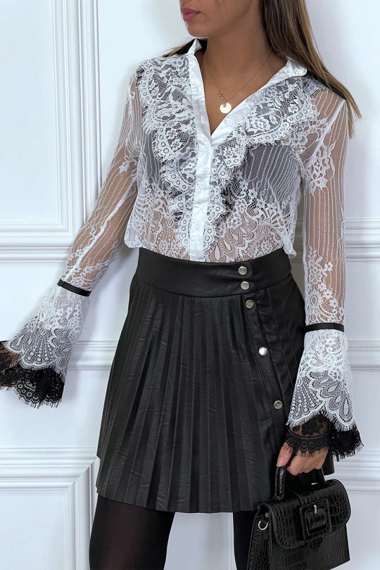 Chemise Blanche En Dentelle Blanche Avec Col Et Volant Noir 6 Chemise Blanche En Dentelle Blanche Avec Col Et Volant Noir – Image 4