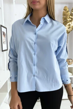 Chemise Bleu à Perles Sur Les Manches -Default Template 5 chemise bleu a perles sur les manches 1