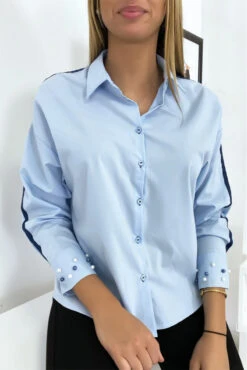 Chemise Bleu à Perles Sur Les Manches -Default Template 5 chemise bleu a perles sur les manches 2