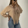 Chemise Cropée Taupe à Nouer à Manches Longues Bouffantes -Default Template 5 chemise cropee taupe a nouer a manches longues bouffantes