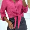 Chemise En Laine Fuchsia Ample Et Confortable Avec Joli Noeud Et Une Poche -Default Template 5 chemise en laine fuchsia ample et confortable avec joli noeud et une poche
