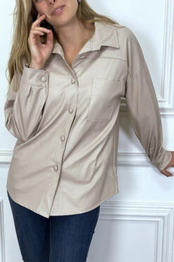 Chemise En Simili Beige Over Size