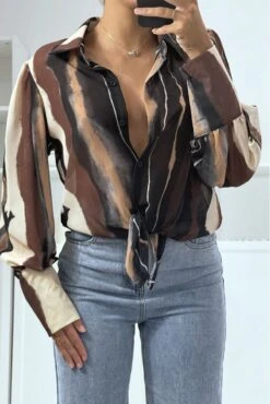 Chemise Marron à Imprimé Mélange De Couleurs Transparente Chic Et Tendance -Default Template 5 chemise marron a imprime melange de couleurs transparente chic et tendance 1
