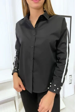 Chemise Noir Avec Bande Blanche Sur Les Bras Et Perles Aux Manches -Default Template 5 chemise noir avec bande blanche sur les bras et perles aux manches 1