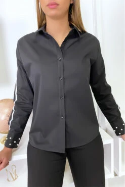 Chemise Noir Avec Bande Blanche Sur Les Bras Et Perles Aux Manches -Default Template 5 chemise noir avec bande blanche sur les bras et perles aux manches 6