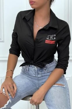 Chemise Noire Cintrée Avec Illustration Chat -Default Template 5 chemise noire cintree avec illustration chat 3