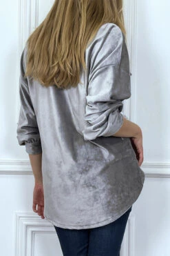 Chemise Over Size En Velours Gris Avec Poches -Default Template 5 chemise over size en velours gris avec poches 4