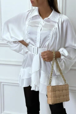 Chemise Satiné Blanche Avec Manches Large Ceinture Et Volant -Default Template 5 chemise satine blanche avec manches large ceinture et volant 2
