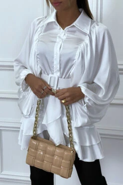 Chemise Satiné Blanche Avec Manches Large Ceinture Et Volant -Default Template 5 chemise satine blanche avec manches large ceinture et volant 3