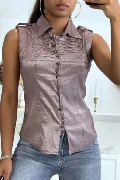 Chemise Taupe Sans Manches Avec Détails Brodés Style Officier 8047 -Default Template 5 chemise taupe sans manches avec details brodes style officier 8047 1