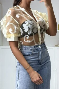 Chemise Transparente Beige Avec Motif Dorée -Default Template 5 chemise transparente beige avec motif doree 1