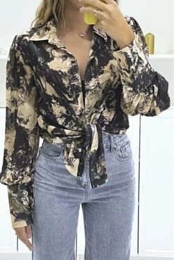 Chemisier Noir En Voilage Avec Imprimé Abstrait Avec Nœud -Default Template 5 chemisier noir en voilage avec imprime abstrait avec noeud 2