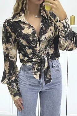 Chemisier Noir En Voilage Avec Imprimé Abstrait Avec Nœud -Default Template 5 chemisier noir en voilage avec imprime abstrait avec noeud 3