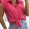 Chemisier Satiné Fuchsia Court à Boutons Col à Revers Et Manches Courtes Hyper Glamour -Default Template 5 chemisier satine fuchsia court a boutons col a revers et manches courtes hyper glamour
