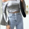 Crop Top Argenté Col Bateau Avec Manche évasé -Default Template 5 crop top argente col bateau avec manche evase