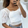 Crop Top Blanc à Manches Bouffantes -Default Template 5 crop top blanc a manches bouffantes