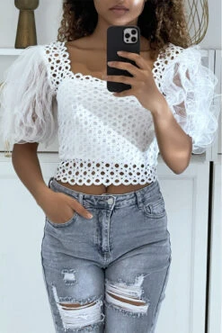 Crop Top Blanc à Manches Bouffantes -Default Template 5 crop top blanc a manches bouffantes 1 1