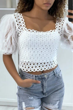Crop Top Blanc à Manches Bouffantes -Default Template 5 crop top blanc a manches bouffantes 1 2