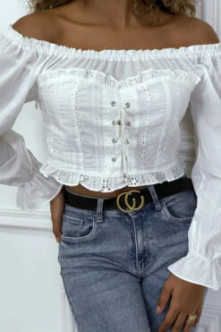 Crop Top Blanc Col Bateau Brodé -Default Template 5 crop top blanc col bateau brode 3