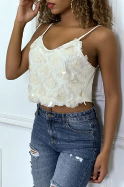 Crop Top Blanc Ecru En Sequins -Default Template 5 crop top blanc ecru en sequins 2