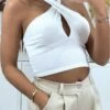 Crop Top Blanc Matière Côtelé Avec Noeud Au Col -Default Template 5 crop top blanc matiere cotele avec noeud au col